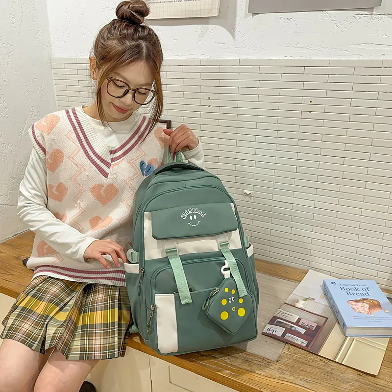 BUBM Nylon Backpack Unisex Black/Ecru/Green/Pink/Khaki/Bayberry Red-17