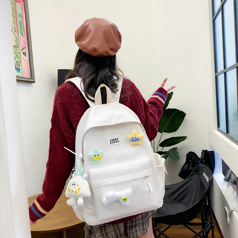 BUBM Nylon Backpack Women's White/Black/Pink/Light Green/Yellow-25