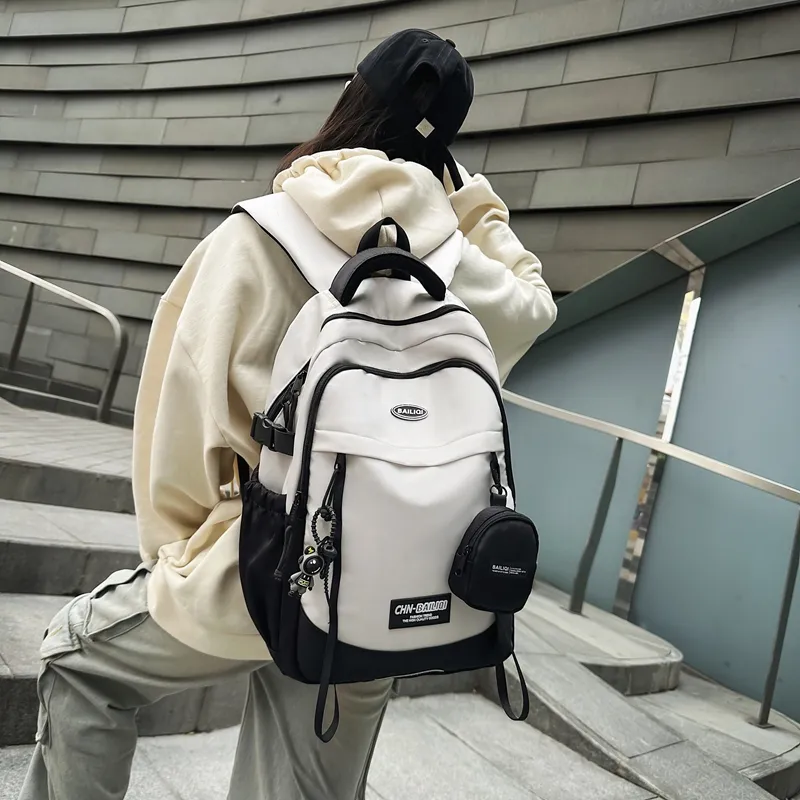 BUBM Nylon Backpack Unisex Black/White/Green-16