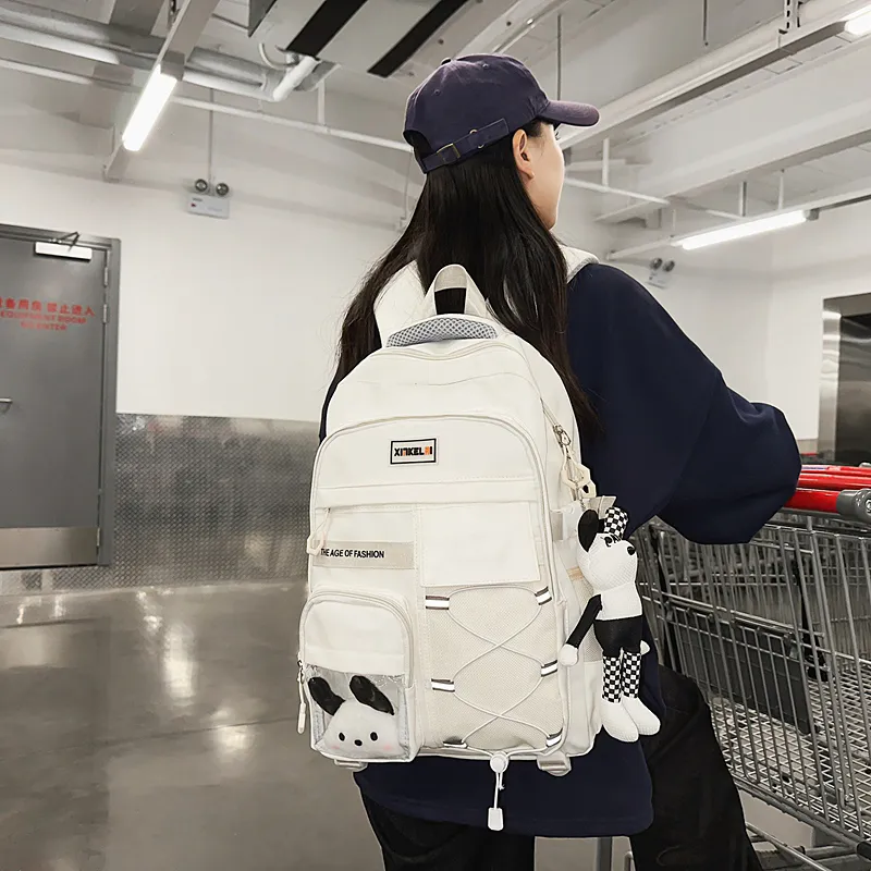 BUBM Nylon Backpack Unisex Black/White/Gray/Red-1