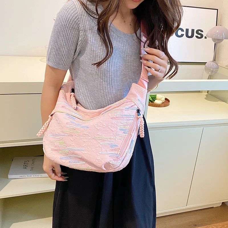 BUBM Composite Cloth Shoulder Bag Unisex White/Black/Blue/Pink-20