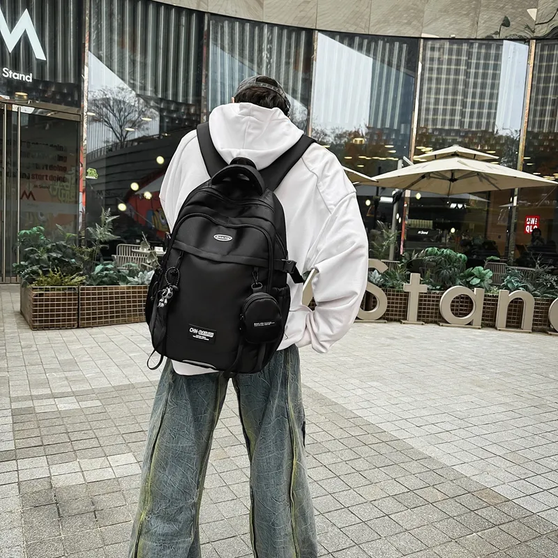 BUBM Nylon Backpack Unisex Black/White/Green-21