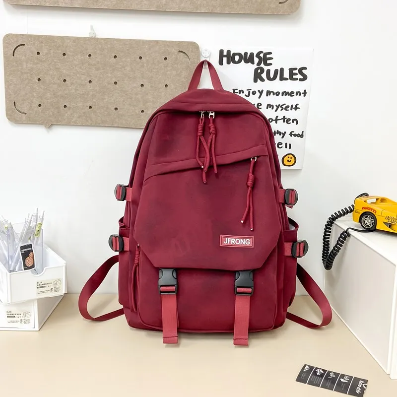 BUBM Composite Cloth Backpack Unisex Black/Ecru/Red/Blue/Green-13