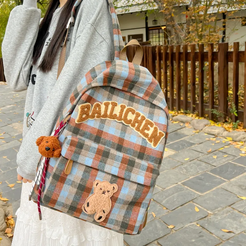 BUBM Woolen Backpack Women's Red/Blue/Coffee/Khaki/Beige Coffee-2