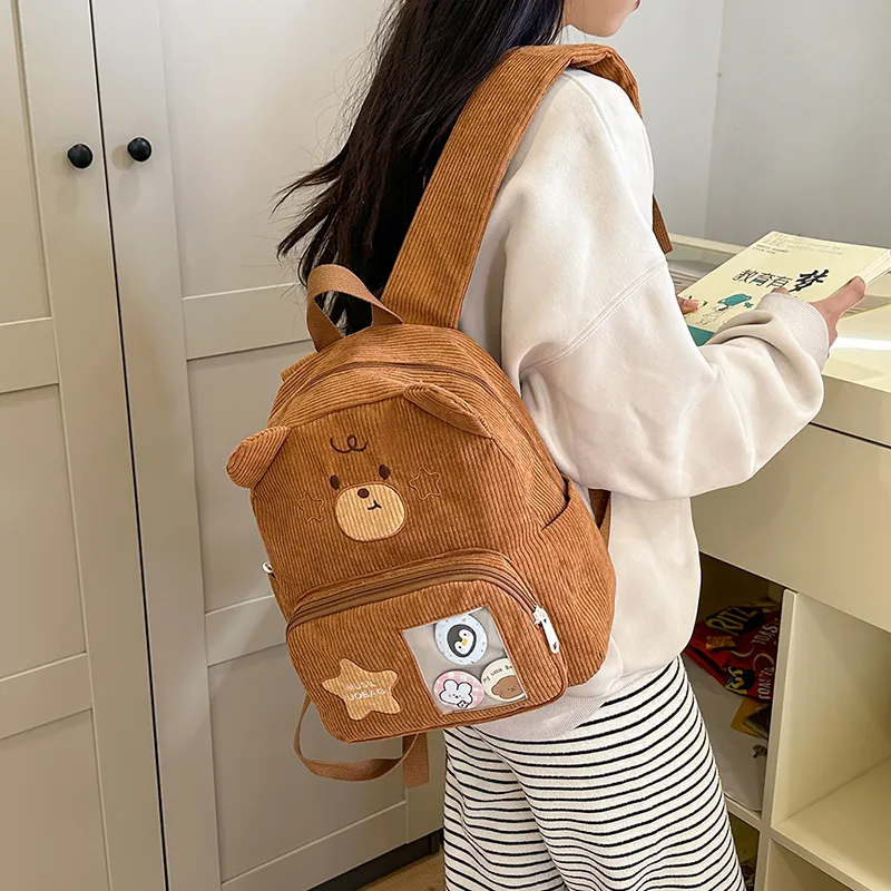 BUBM Corduroy Backpack Regular Unisex Apricot/Khaki/Brown-16