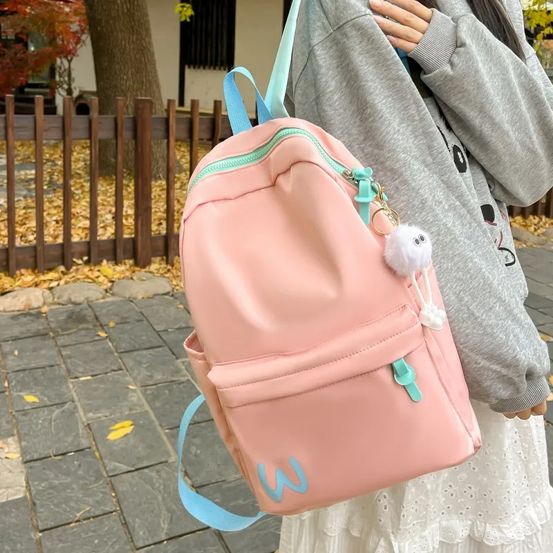 BUBM Composite Cloth Backpack Unisex Black/Yellow/Blue/Pink-4