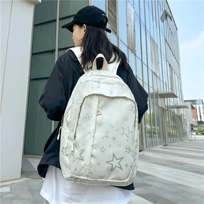 BUBM Composite Cloth Backpack Unisex White/Black/Purple/Orange/Green/Pink-2