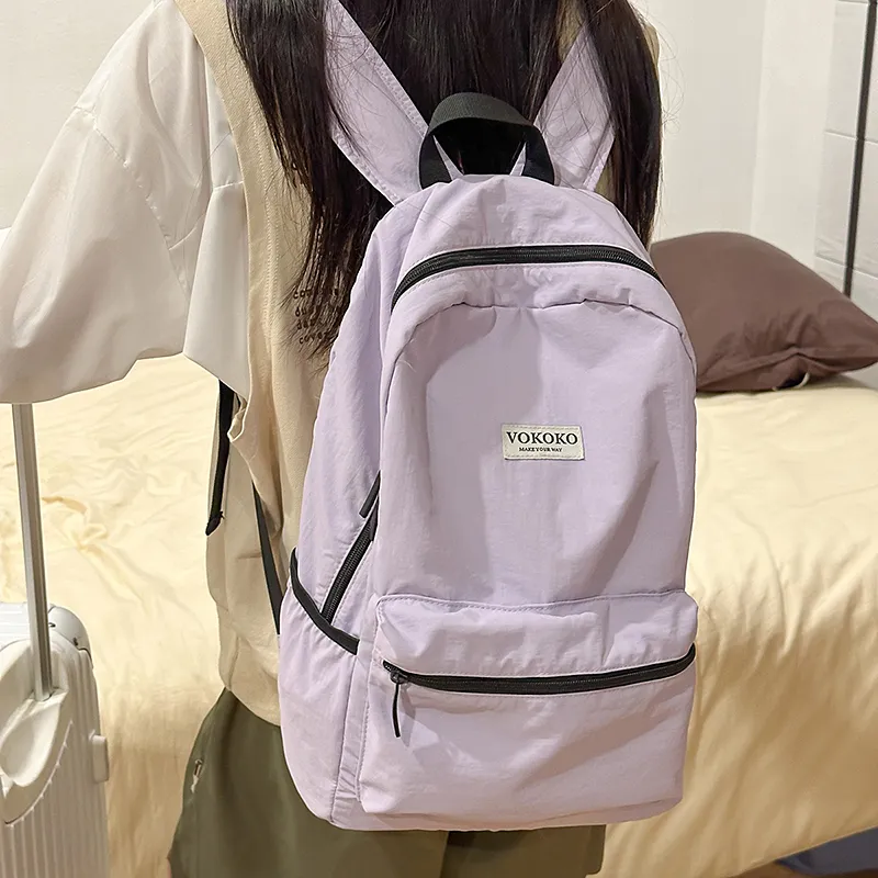 BUBM Nylon Backpack Unisex Black/Pink/Burgundy/Violet/Army Green-22