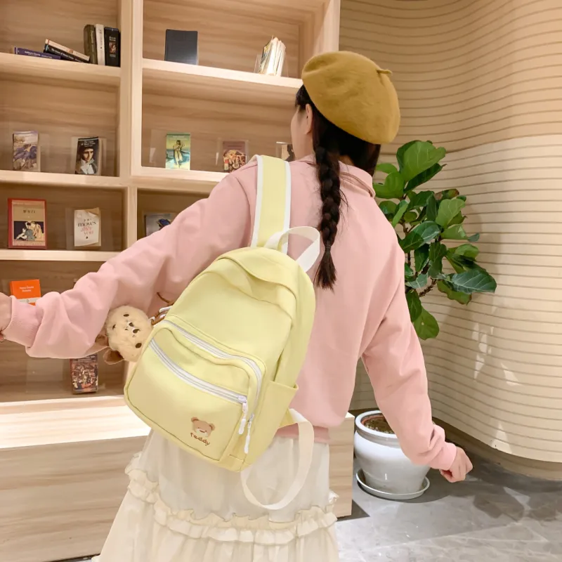 BUBM Nylon Backpack Regular Unisex Light Blue/Light Green/Yellow/Ecru/Pink/Black-15