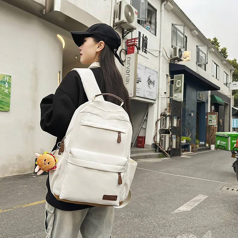 BUBM Nylon Backpack Unisex White/Black/Red-3