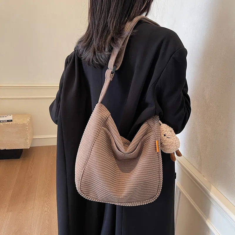 BUBM Corduroy Shoulder Bag Women's Black/White/Coffee-15