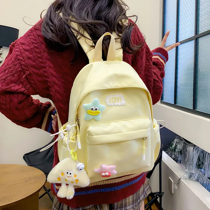 BUBM Nylon Backpack Women's White/Black/Pink/Light Green/Yellow-9