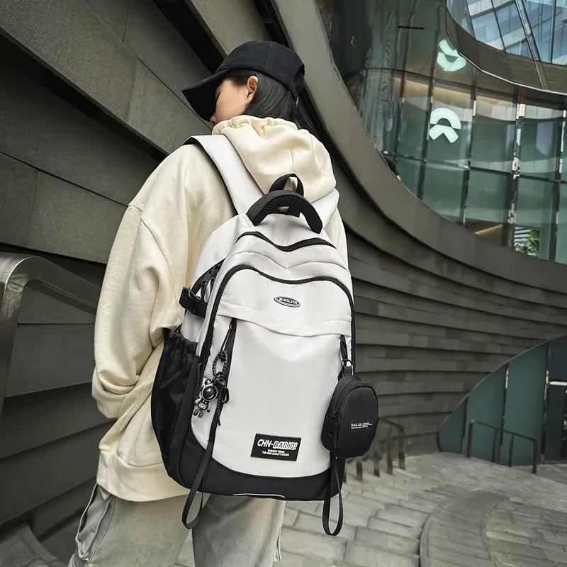 BUBM Nylon Backpack Unisex Black/White/Green-18