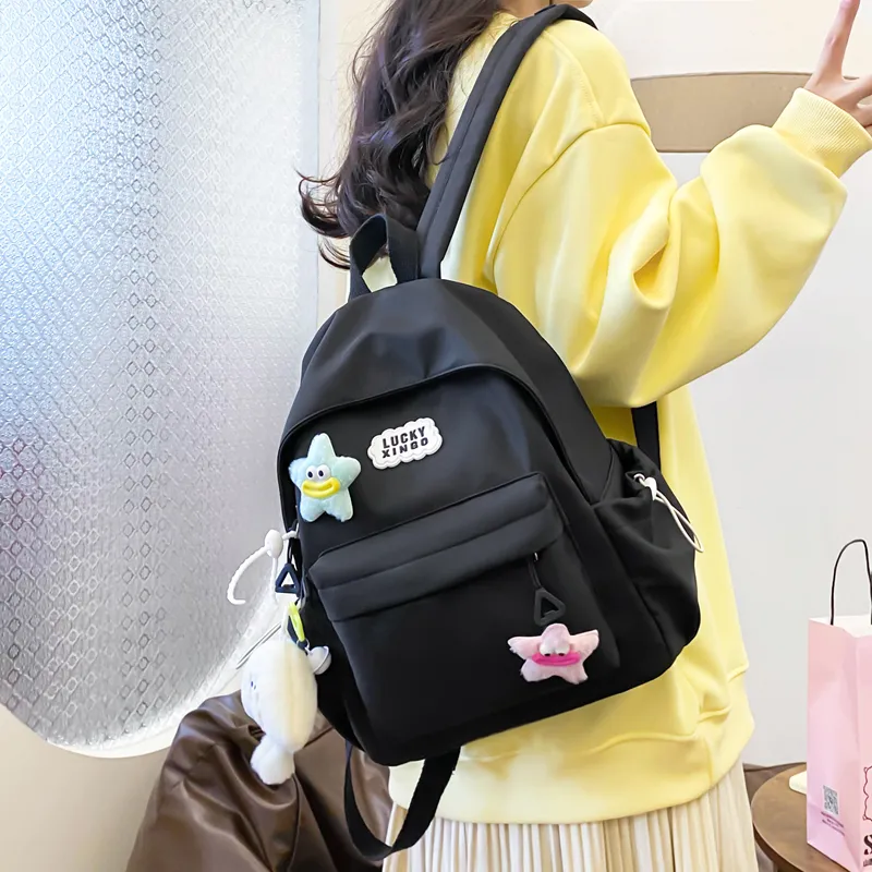BUBM Nylon Backpack Women's White/Black/Pink/Light Green/Yellow-15