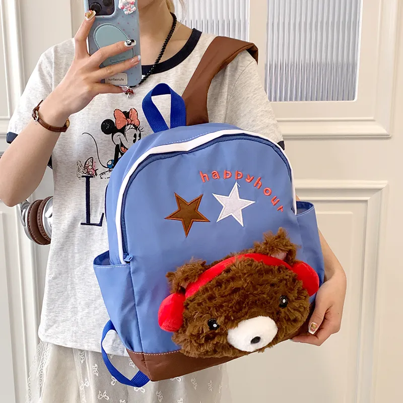 BUBM Nylon Fabric Backpack Unisex White/Red/Royal Blue/Pink-8
