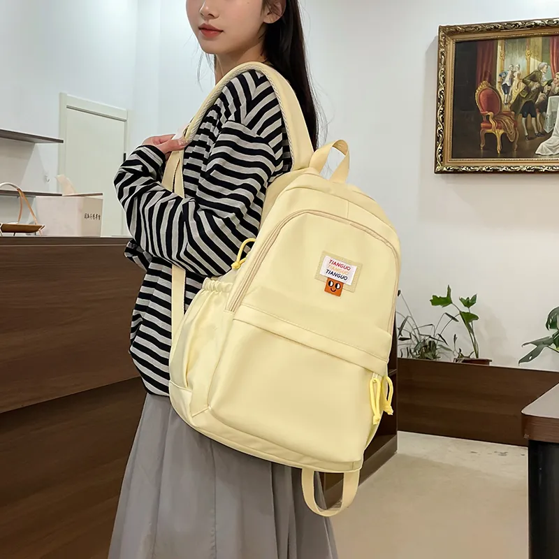 BUBM Nylon Fabric Backpack Unisex Black/White/Yellow/Pink-15