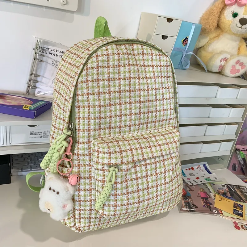 BUBM Cotton Linen Blend Backpack Unisex Yellow/Khaki/Green/Blue/Pink-7
