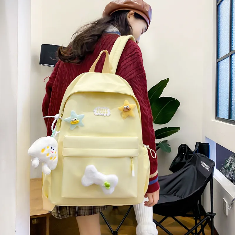 BUBM Nylon Backpack Women's White/Black/Pink/Light Green/Yellow-11