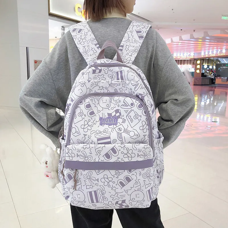 BUBM Nylon Backpack Unisex Black/Purple/Green/Blue/Pink-8