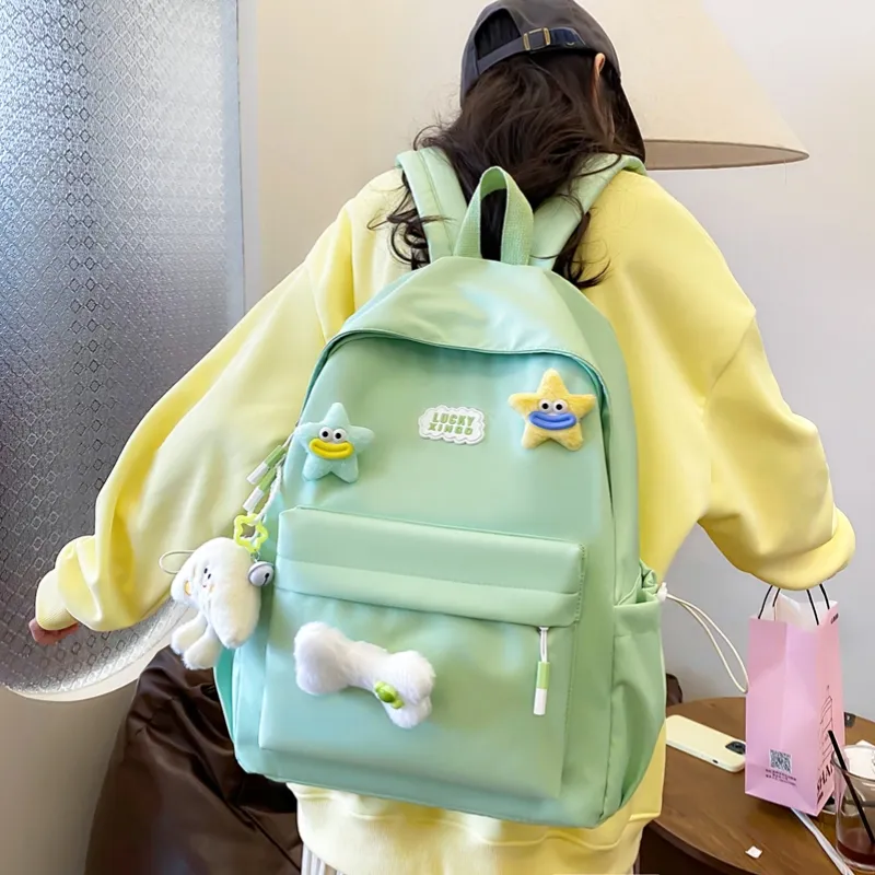 BUBM Nylon Backpack Women's White/Black/Pink/Light Green/Yellow-7