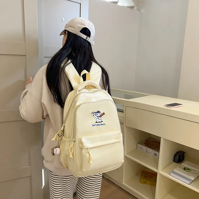 BUBM Nylon Backpack Unisex Yellow/Black/White/Khaki/Blue-2