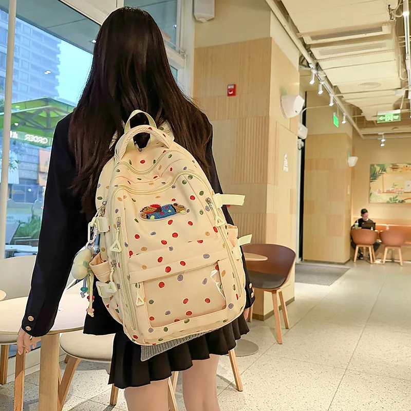 BUBM Nylon Backpack Regular Unisex White/Yellow/Light Blue-11