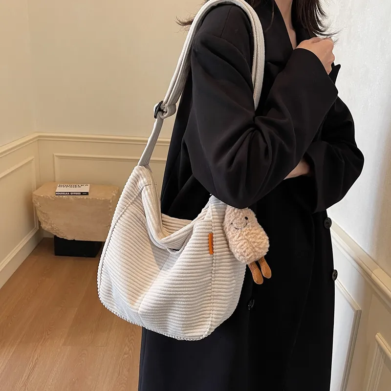 BUBM Corduroy Shoulder Bag Women's Black/White/Coffee-8