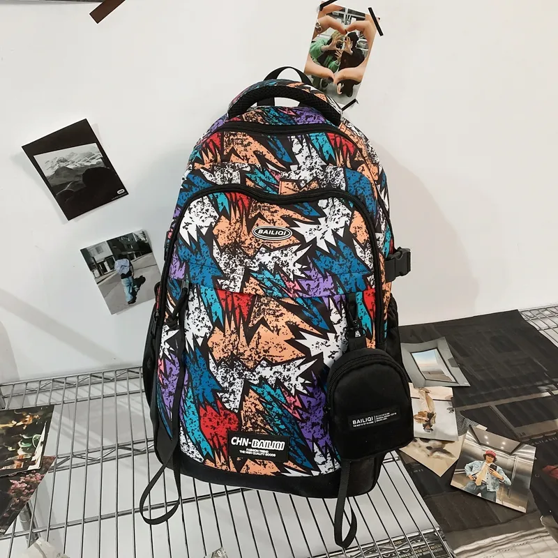 BUBM Nylon Backpack Unisex Black/White/Green-12