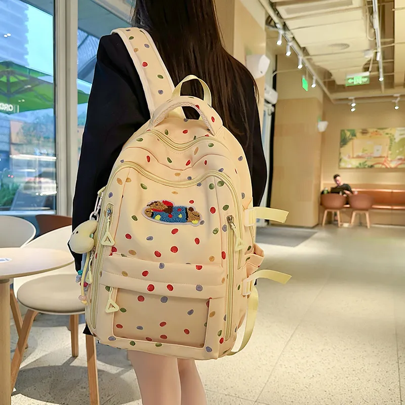 BUBM Nylon Backpack Regular Unisex White/Yellow/Light Blue-8