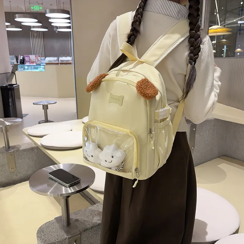 BUBM Nylon Backpack Regular Women's White/Black/Yellow/Blue-9