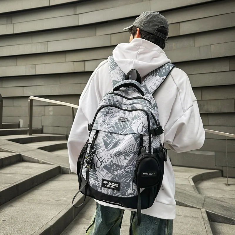 BUBM Nylon Backpack Unisex Black/White/Green-10