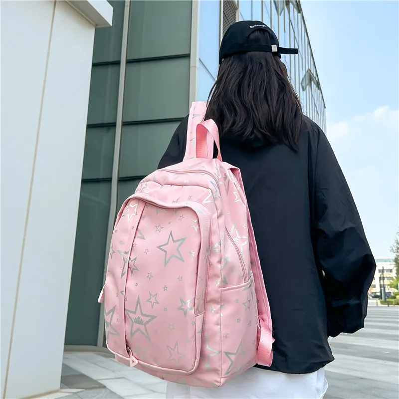 BUBM Composite Cloth Backpack Unisex White/Black/Purple/Orange/Green/Pink-24