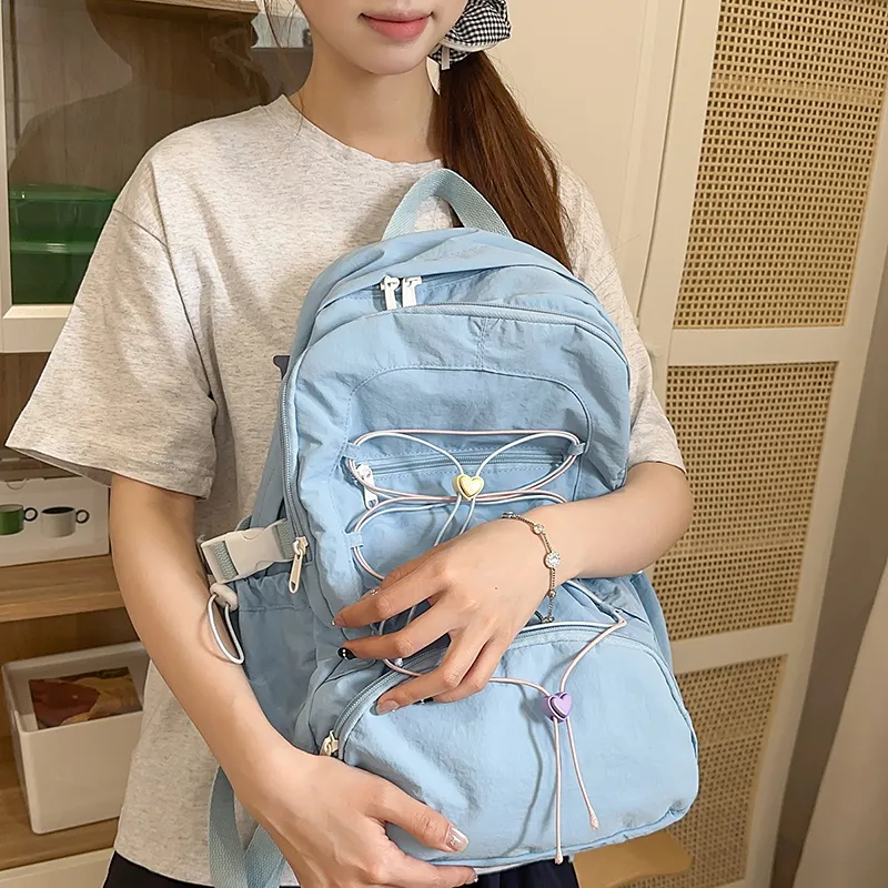BUBM Nylon Backpack Unisex Black/Yellow/Pink/Light Blue-23