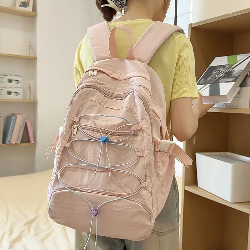 BUBM Nylon Backpack Unisex Black/Yellow/Pink/Light Blue-15