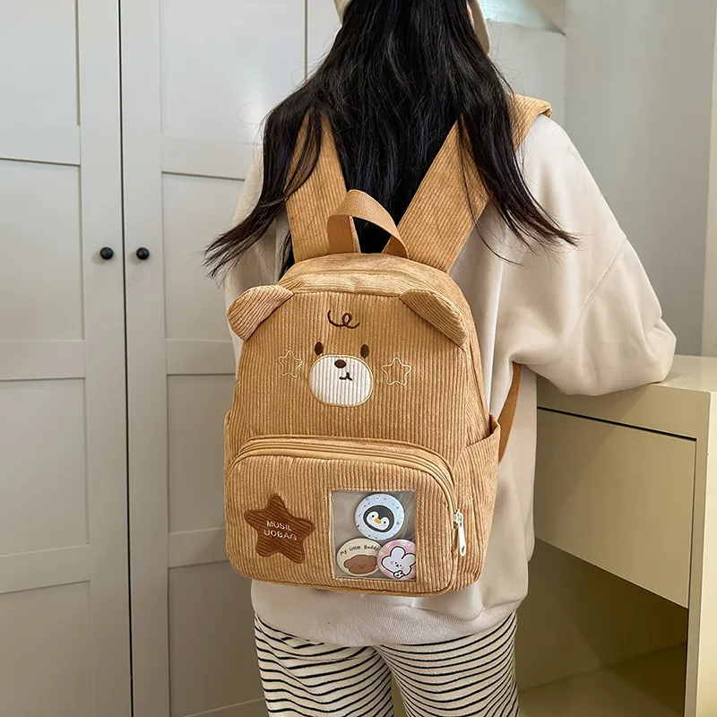 BUBM Corduroy Backpack Regular Unisex Apricot/Khaki/Brown-8