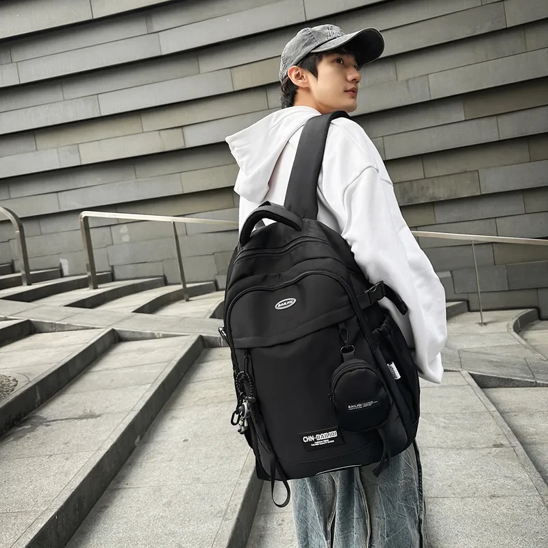 BUBM Nylon Backpack Unisex Black/White/Green-24