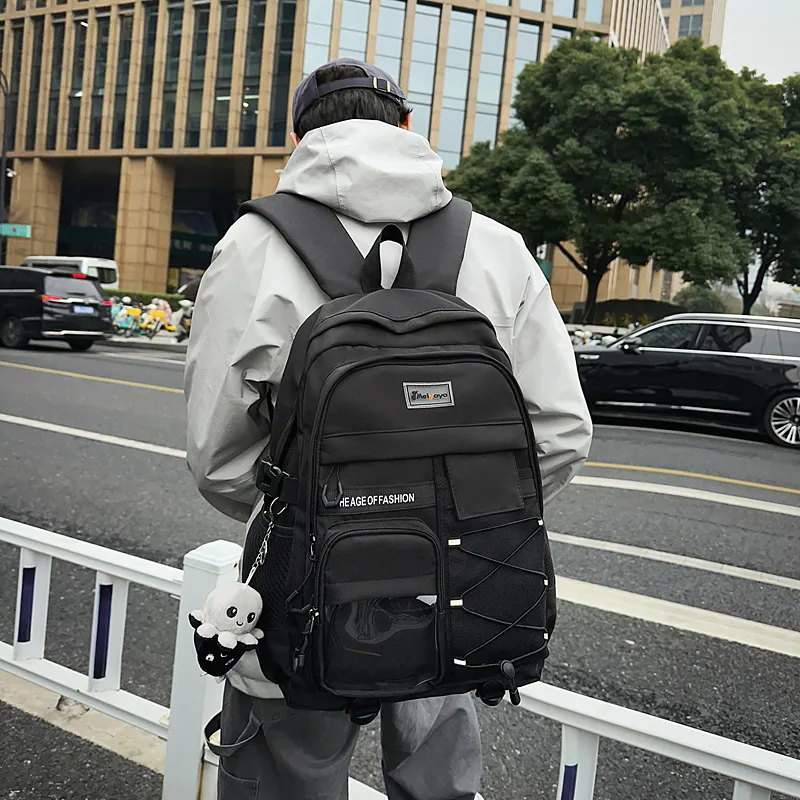 BUBM Nylon Backpack Unisex Light Gray/Black/Navy Blue/Beige-8
