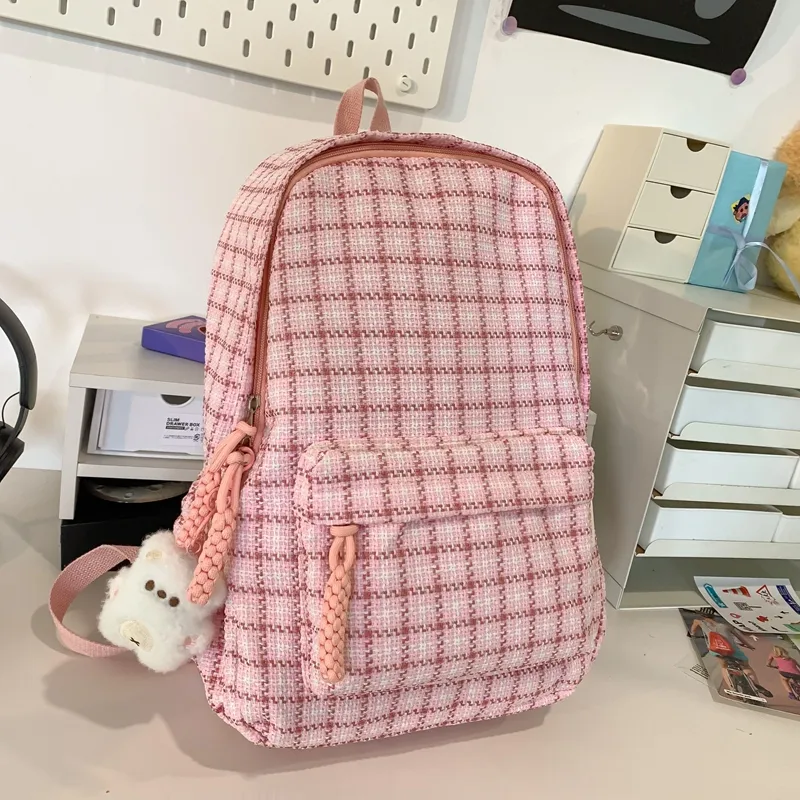 BUBM Cotton Linen Blend Backpack Unisex Yellow/Khaki/Green/Blue/Pink-13