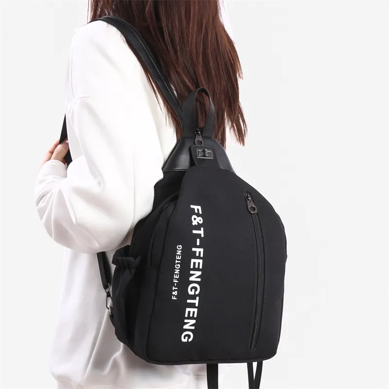 BUBM Oxford Sling Bag Backpack Regular Women's Black/Ecru-8