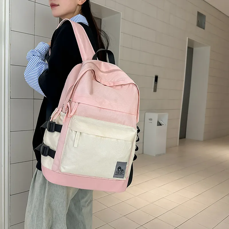 BUBM Nylon Backpack Unisex Black/Gray/Green/Pink-16