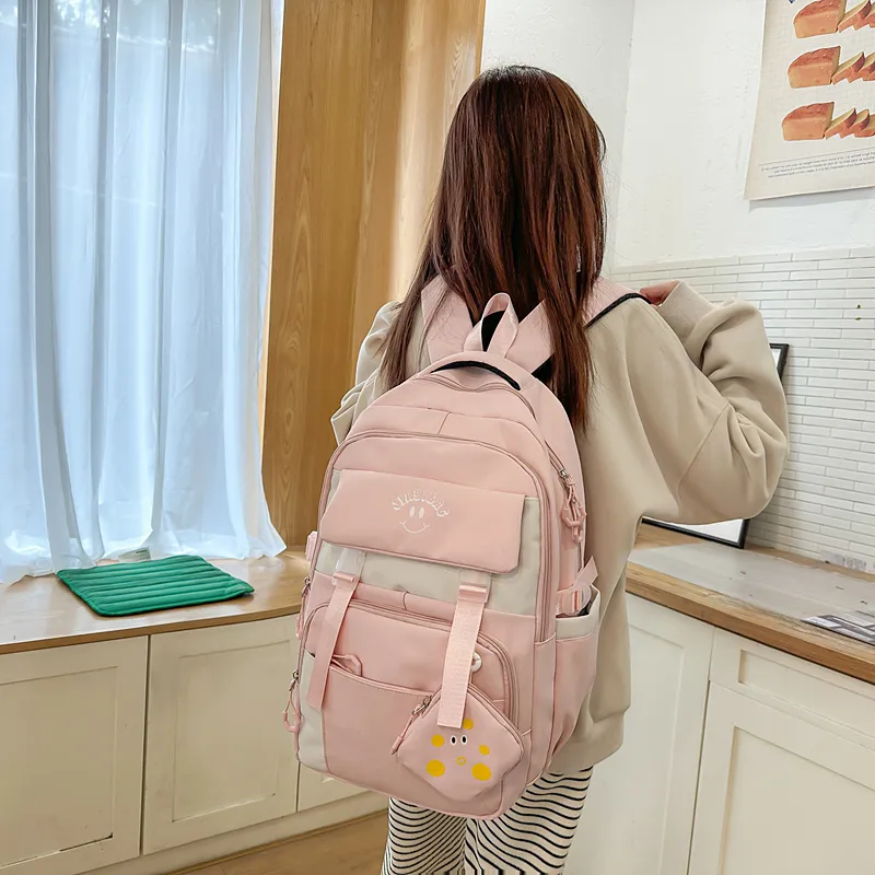 BUBM Nylon Backpack Unisex Black/Ecru/Green/Pink/Khaki/Bayberry Red-23
