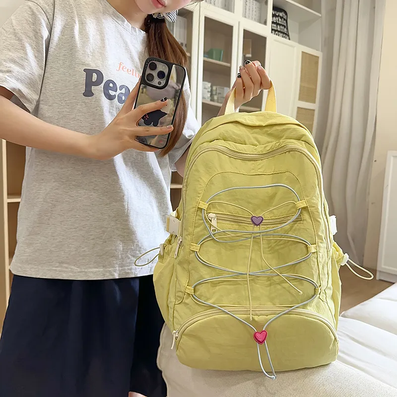 BUBM Nylon Backpack Unisex Black/Yellow/Pink/Light Blue-7