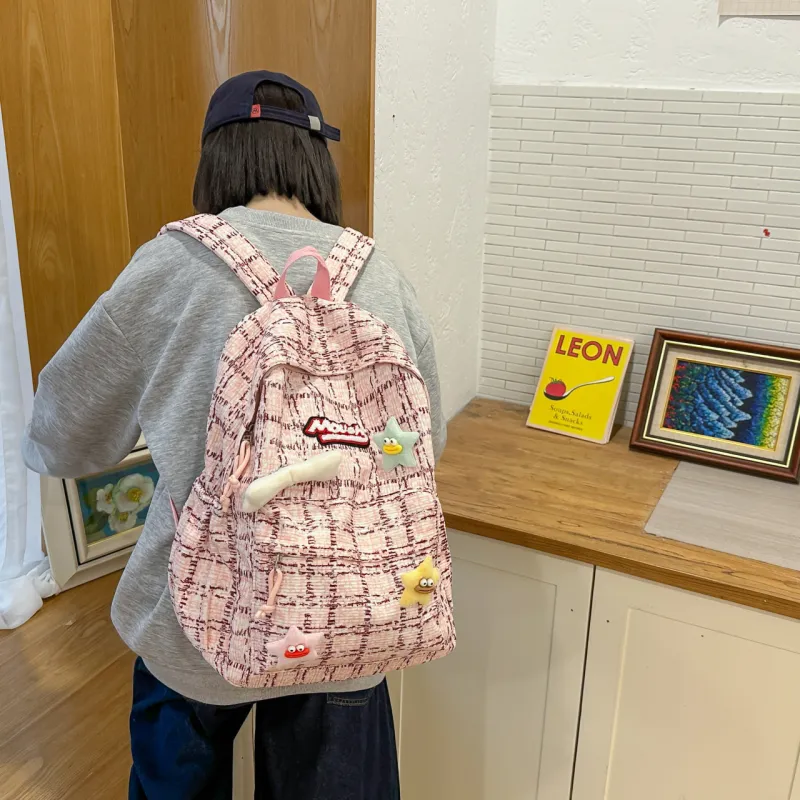 BUBM Corduroy Backpack Unisex Green/Blue/Pink/Black-3