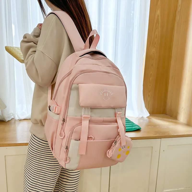 BUBM Nylon Backpack Unisex Black/Ecru/Green/Pink/Khaki/Bayberry Red-25