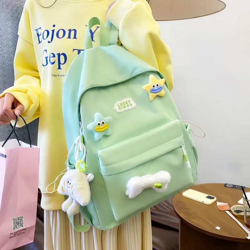 BUBM Nylon Backpack Women's White/Black/Pink/Light Green/Yellow-6
