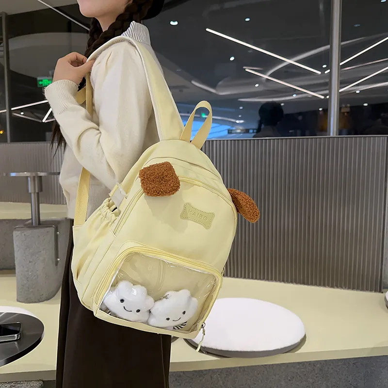 BUBM Nylon Backpack Regular Women's White/Black/Yellow/Blue-8