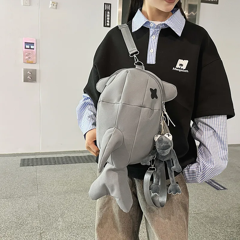 BUBM Nylon Backpack Unisex White/Gray/Black-11