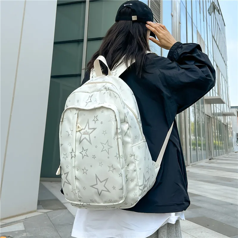 BUBM Composite Cloth Backpack Unisex White/Black/Purple/Orange/Green/Pink-3