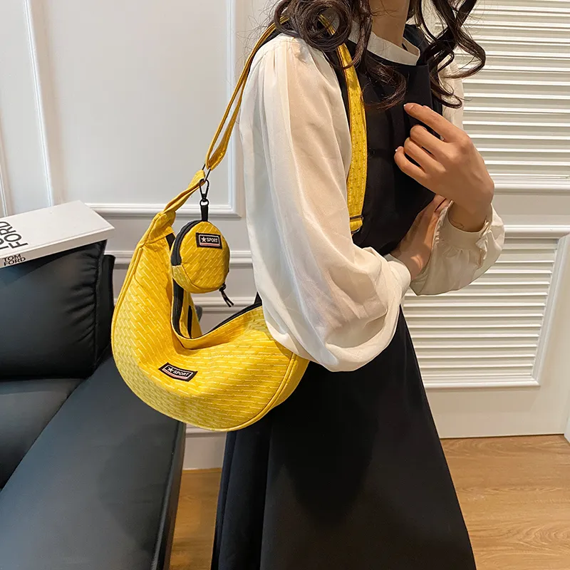 BUBM Composite Cloth Dumpling Bag Shoulder Bag Unisex Black/Yellow/Red/Green/Khaki-3