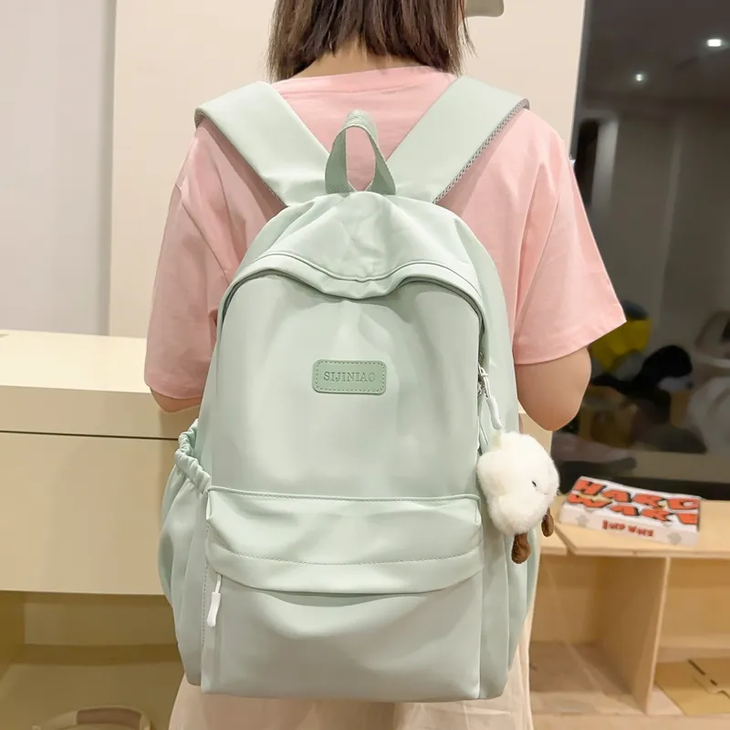 BUBM Nylon Backpack Unisex Black/White/Pink/Purple/Green-12